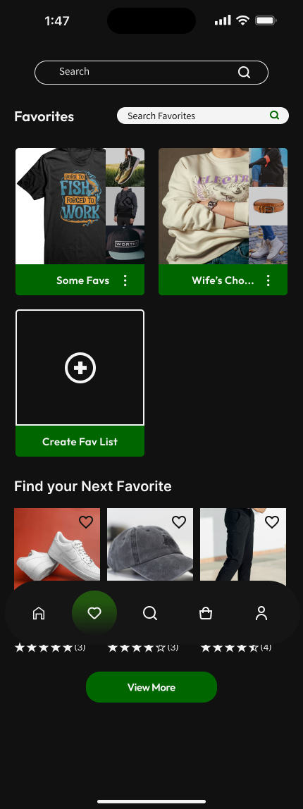 Eco Shopper mobile favorites screen