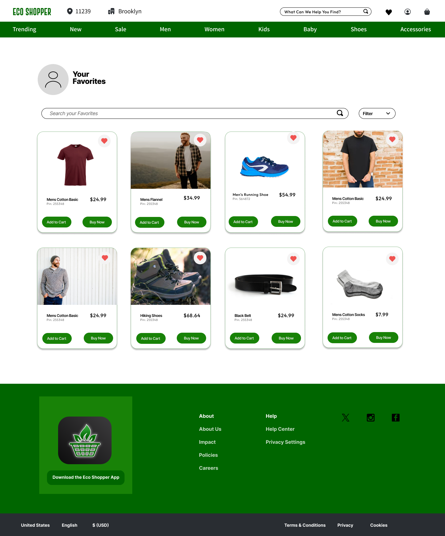 Eco Shopper responsive website favorites page